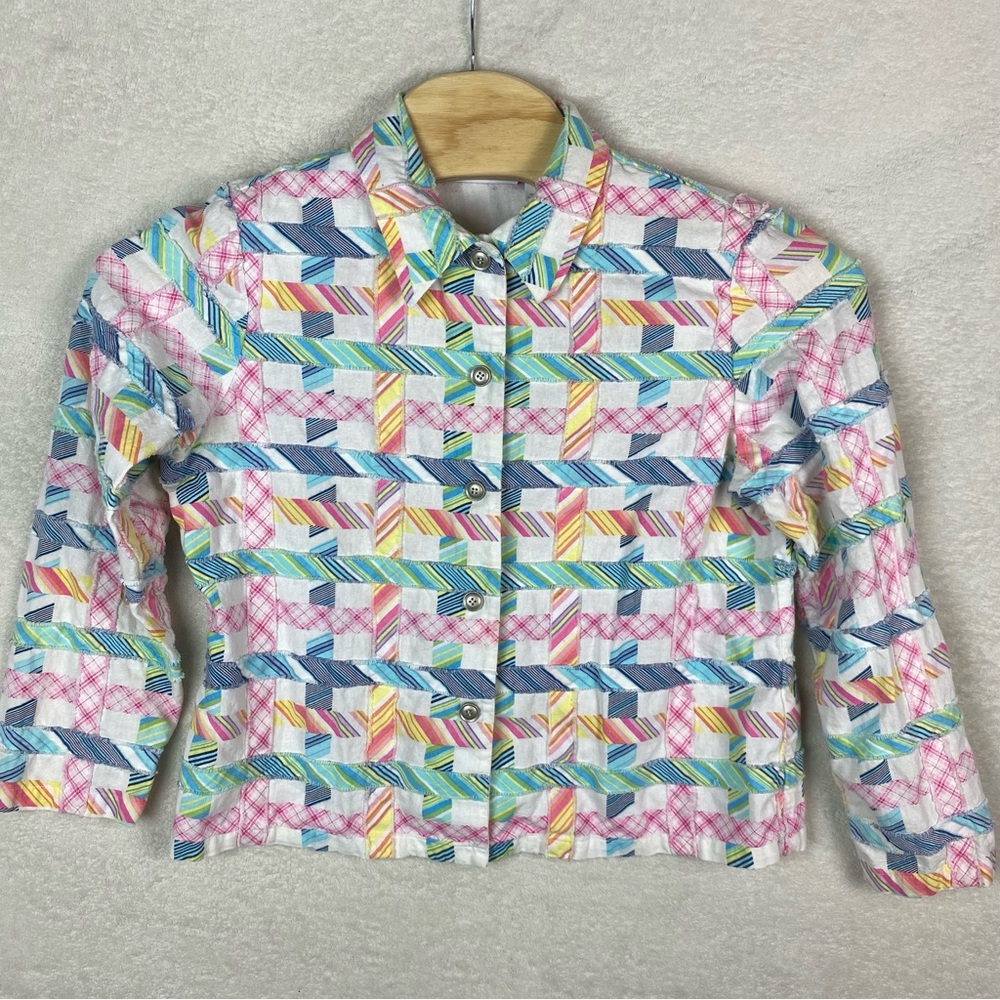 VTG Womens Lightweight Jacket Alfred Dunner 14‎ Linen Blend Pastel Patchwork